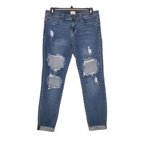 Sneak Peek Sexy Boyfriend Jeans Distressed Ripped Size 7 Blue Denim Rolled Cuffs
